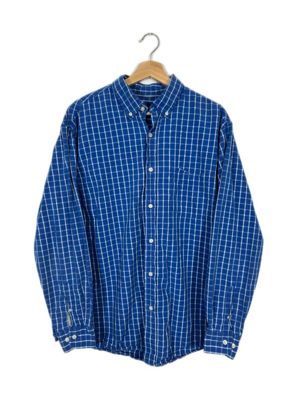 Club Room Men's Cotton Plaid Button-Down Shirt Large Blue Preppy Business Casual